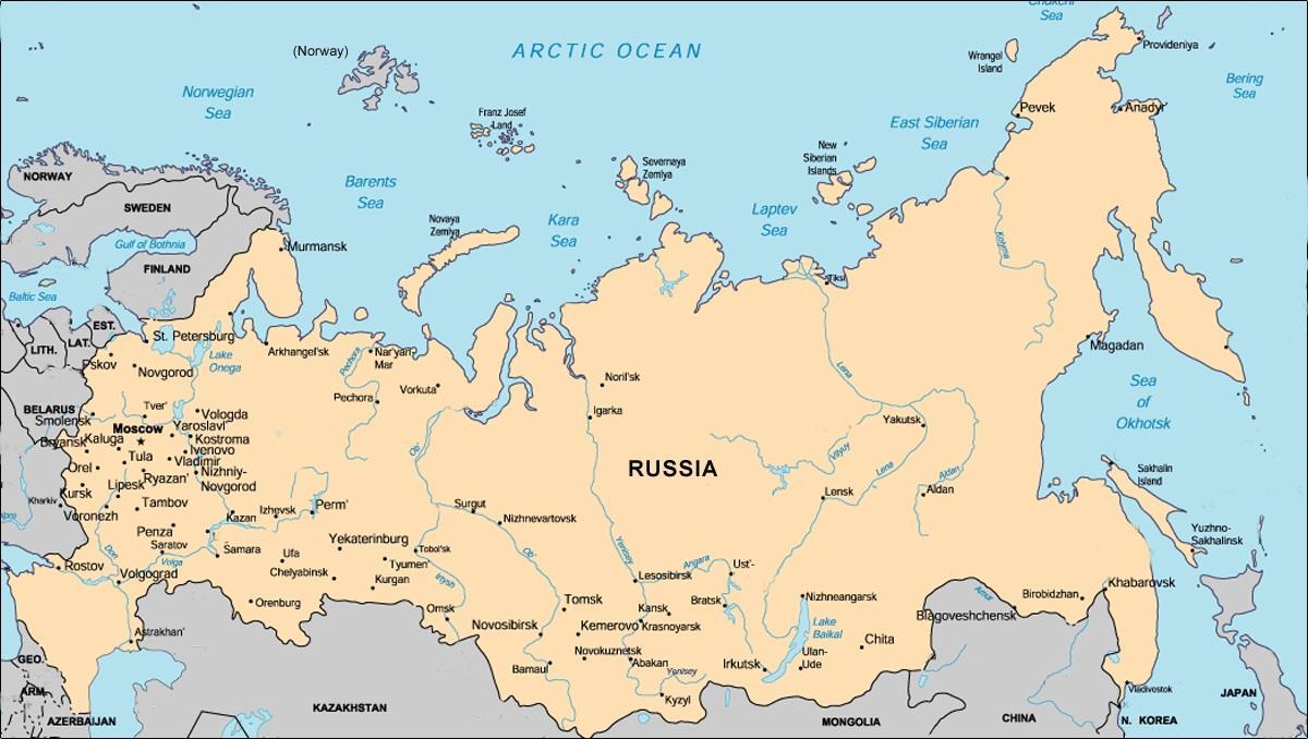Mapa Rosji z głównymi miastami