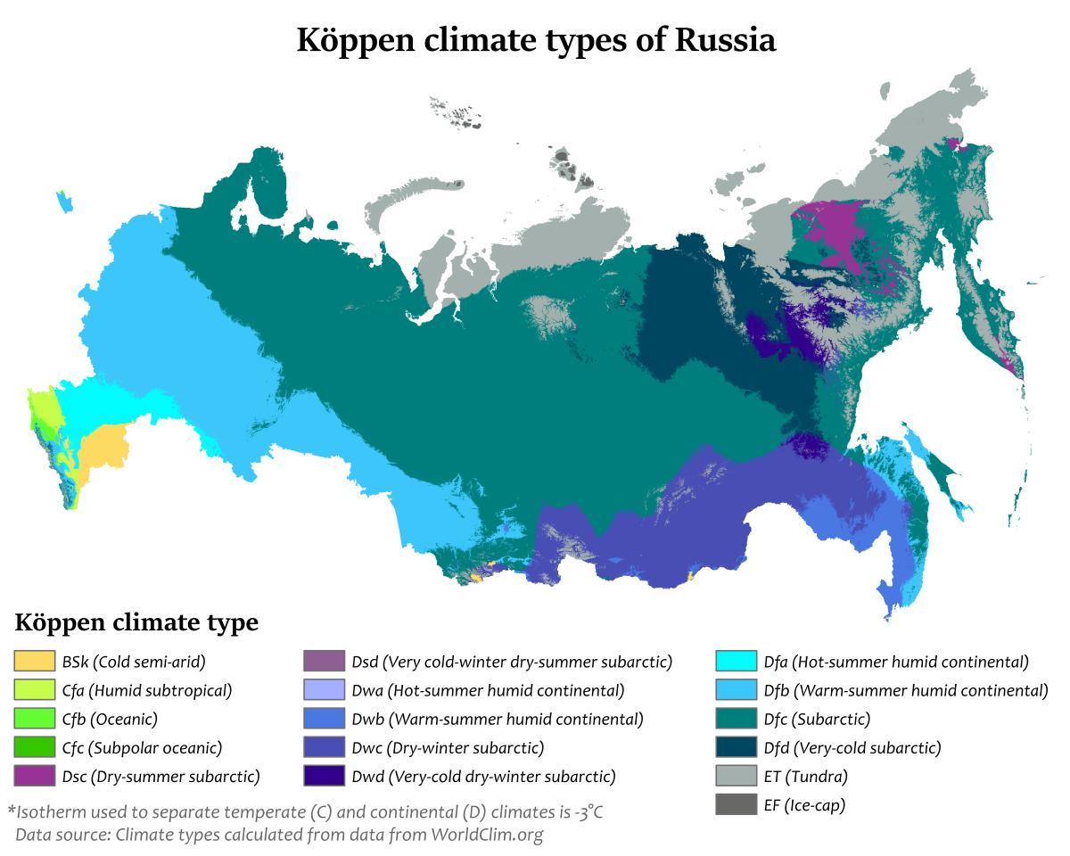 Mapa temperatury Rosji