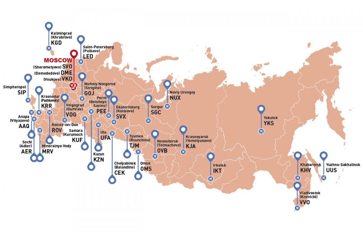 Mapa lotnisk w Rosji