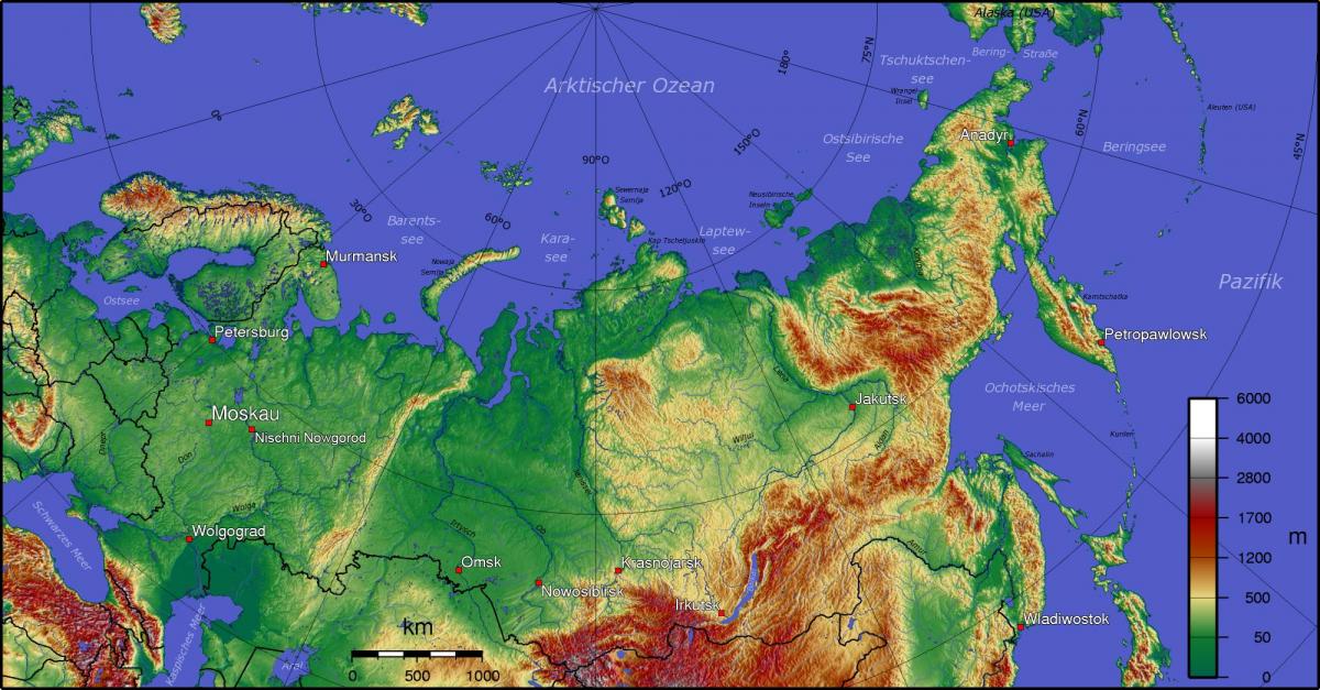 Topograficzna mapa Rosji